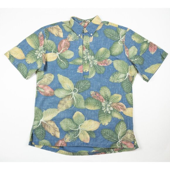 Reyn Spooner Popover Shirt Men's Large Hawaiian Tropical Floral Blue Green - Picture 2 of 14
